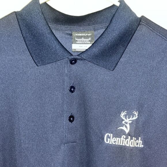 GLENFIDDICH Nike Dri Fit Swoosh Whiskey Drinker Golf Polo SHIRT L Navy Blue - Picture 2 of 4